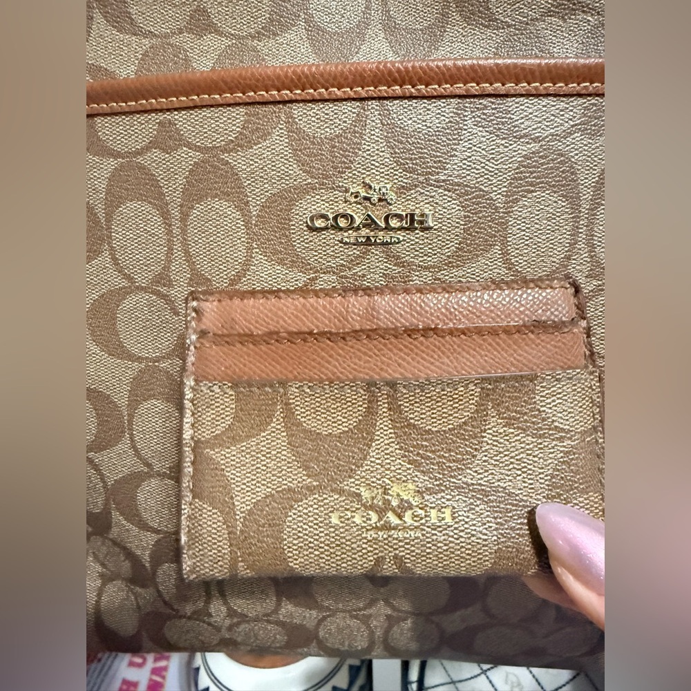 Coach Signature Brown and Tan Crossbody Bag and Wristlet and Card Holder - Picture 3 of 16